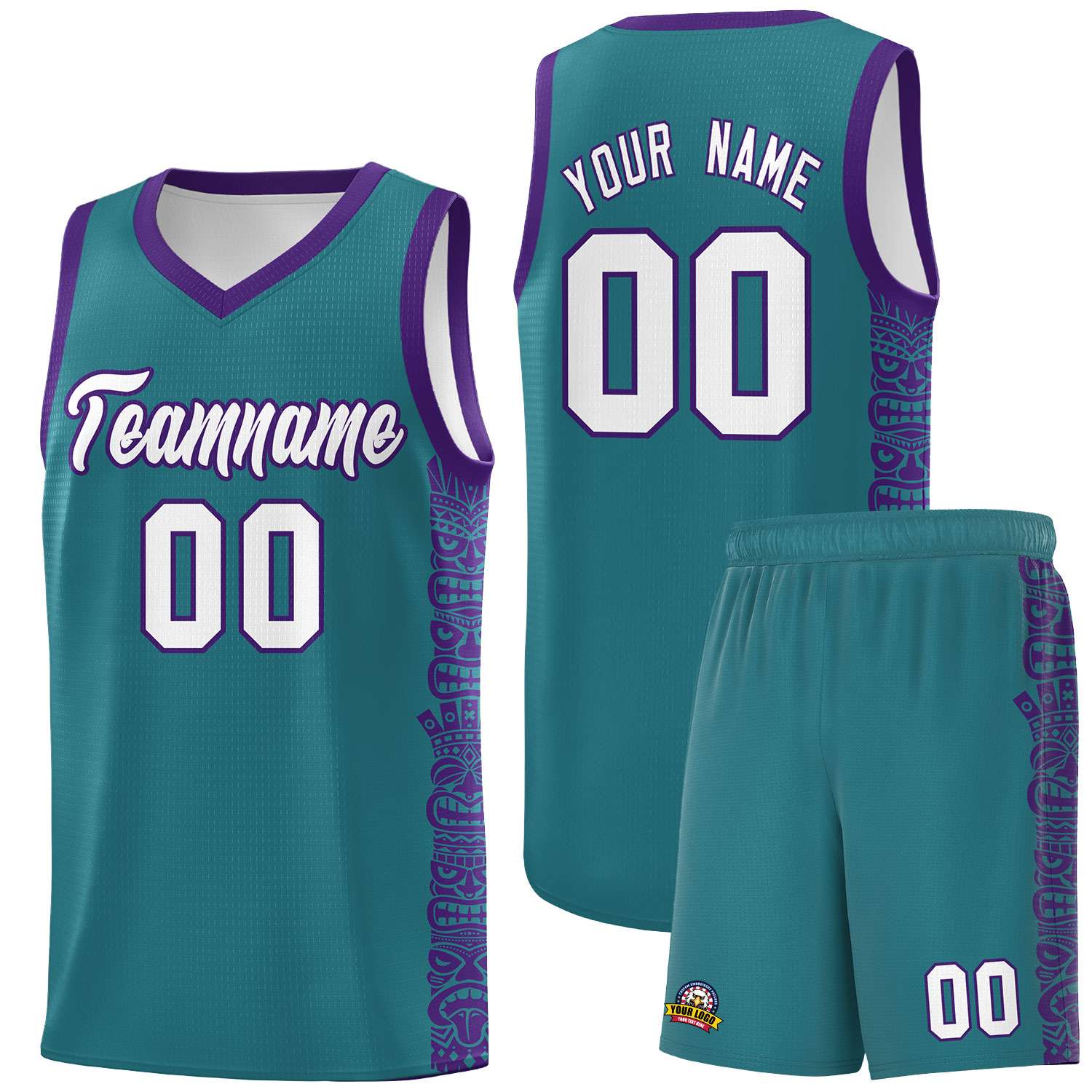 Custom Aqua Purple Personalized Indians Pattern Sets Sports Uniform Basketball Jersey