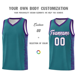 Custom Aqua Purple Personalized Indians Pattern Sets Sports Uniform Basketball Jersey