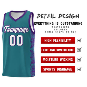 Custom Aqua Purple Personalized Indians Pattern Sets Sports Uniform Basketball Jersey