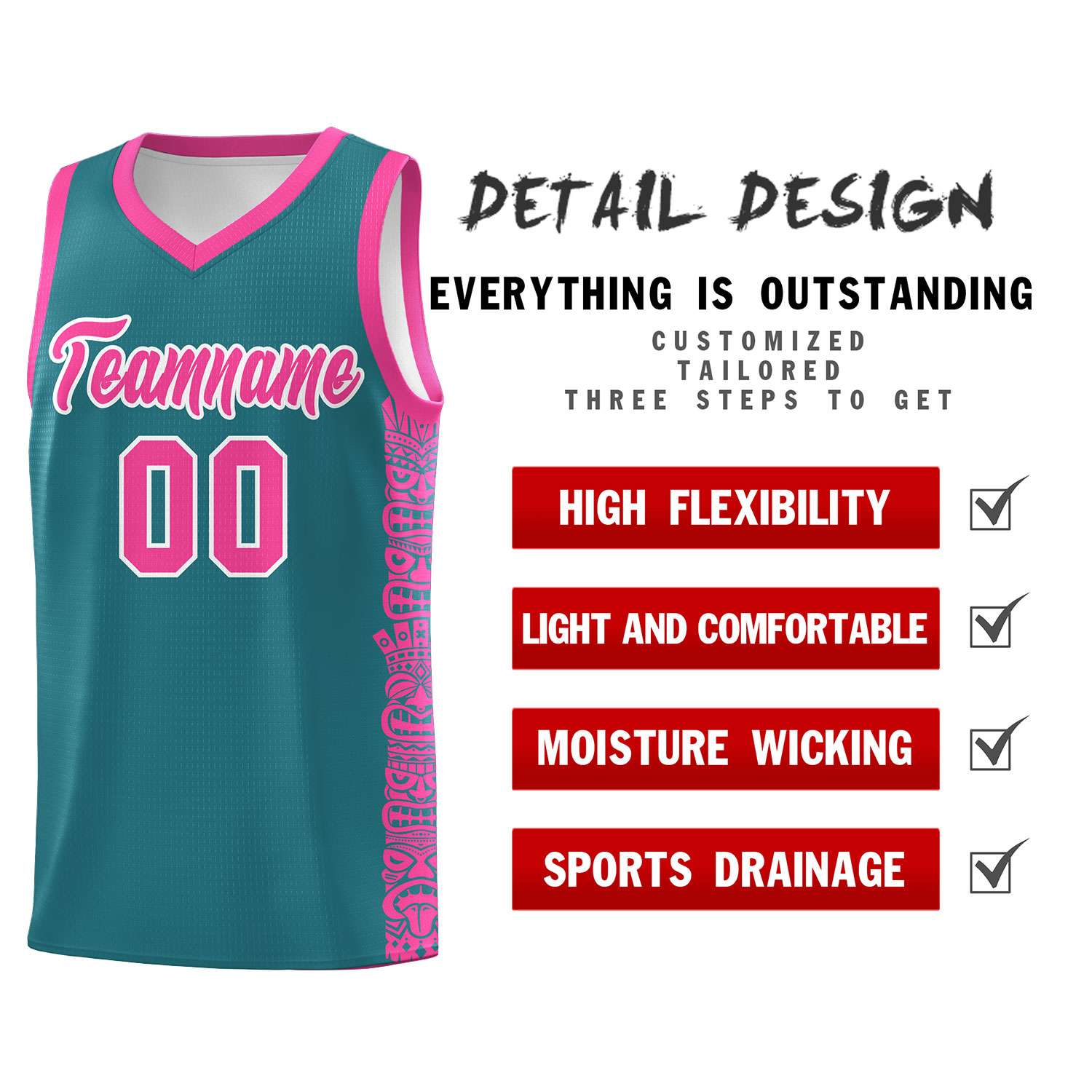 Custom Aqua Pink Personalized Indians Pattern Sets Sports Uniform Basketball Jersey