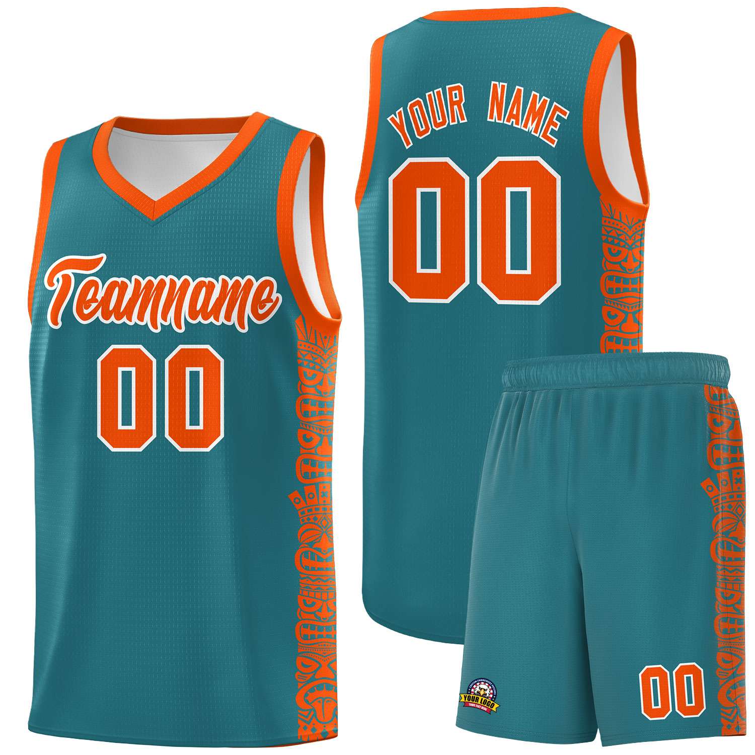 Custom Aqua Orange Personalized Indians Pattern Sets Sports Uniform Basketball Jersey