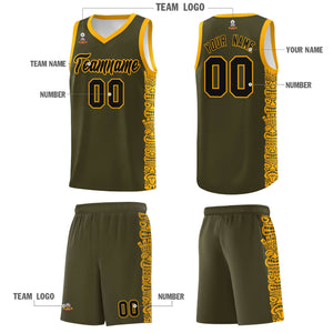 Custom Olive Yellow Personalized Indians Pattern Sets Sports Uniform Basketball Jersey