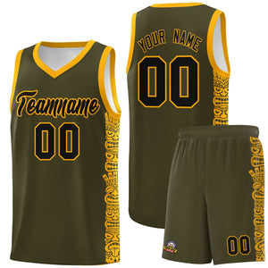 Custom Olive Yellow Personalized Indians Pattern Sets Sports Uniform Basketball Jersey