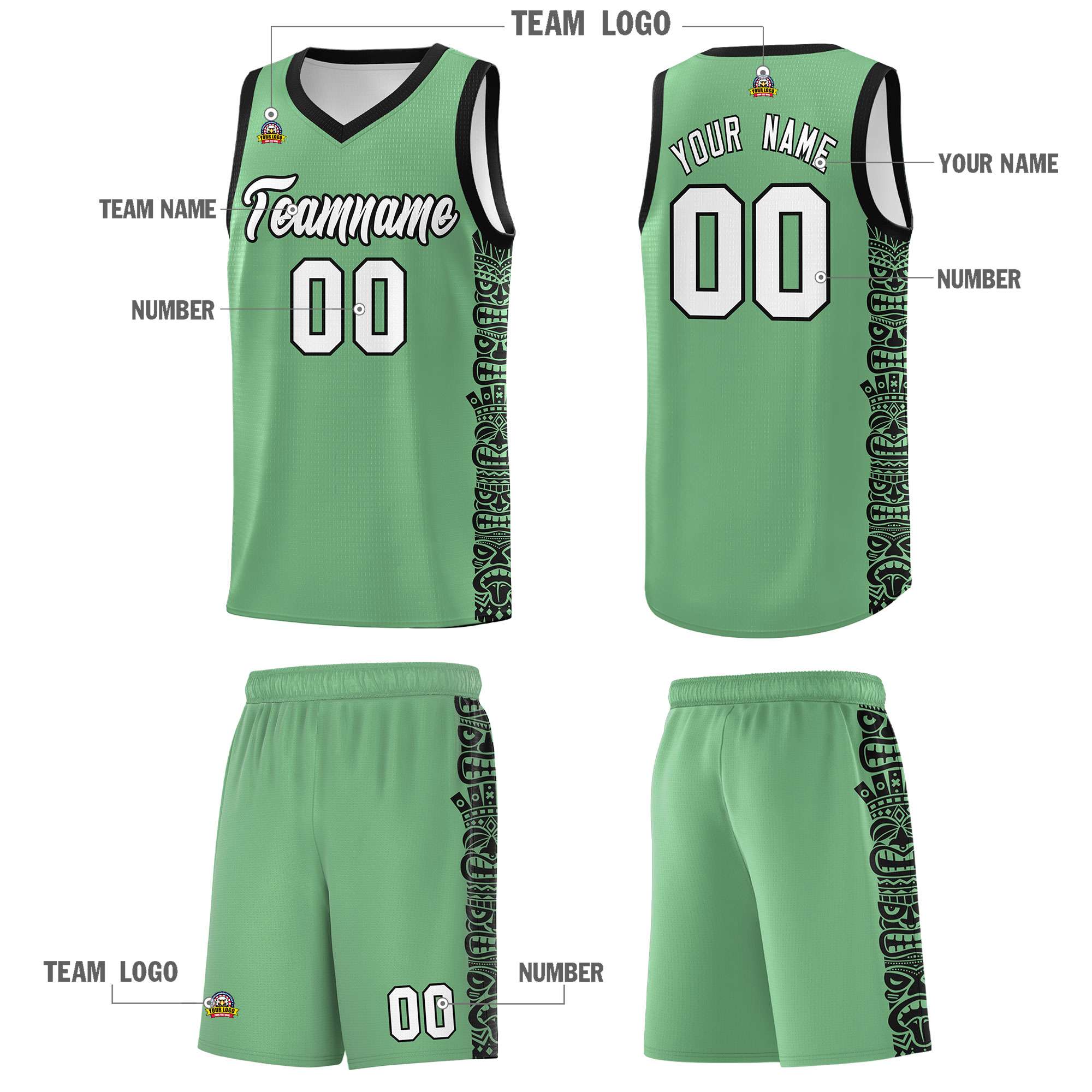 Custom Green Black Personalized Indians Pattern Sets Sports Uniform Basketball Jersey