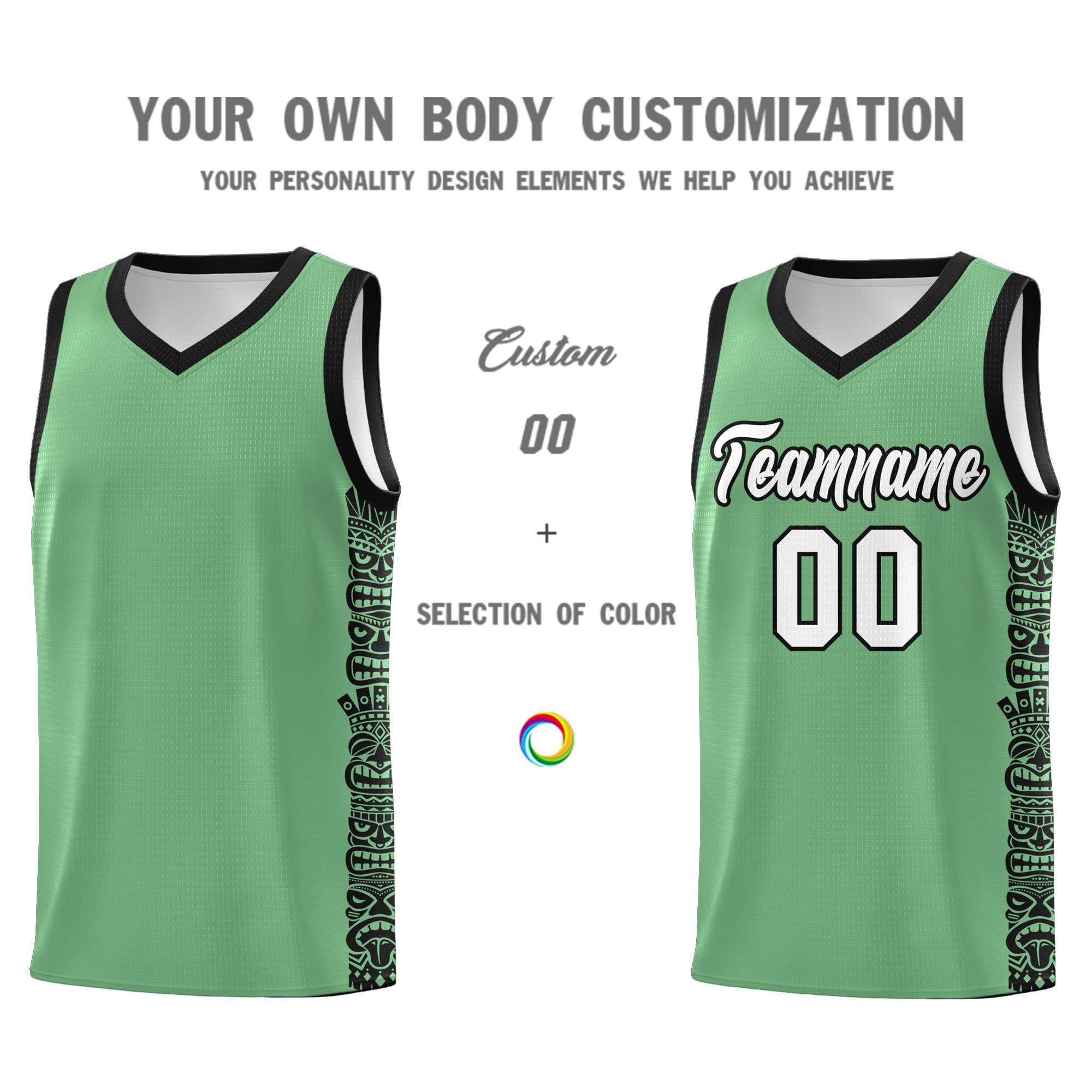 Custom Green Black Personalized Indians Pattern Sets Sports Uniform Basketball Jersey