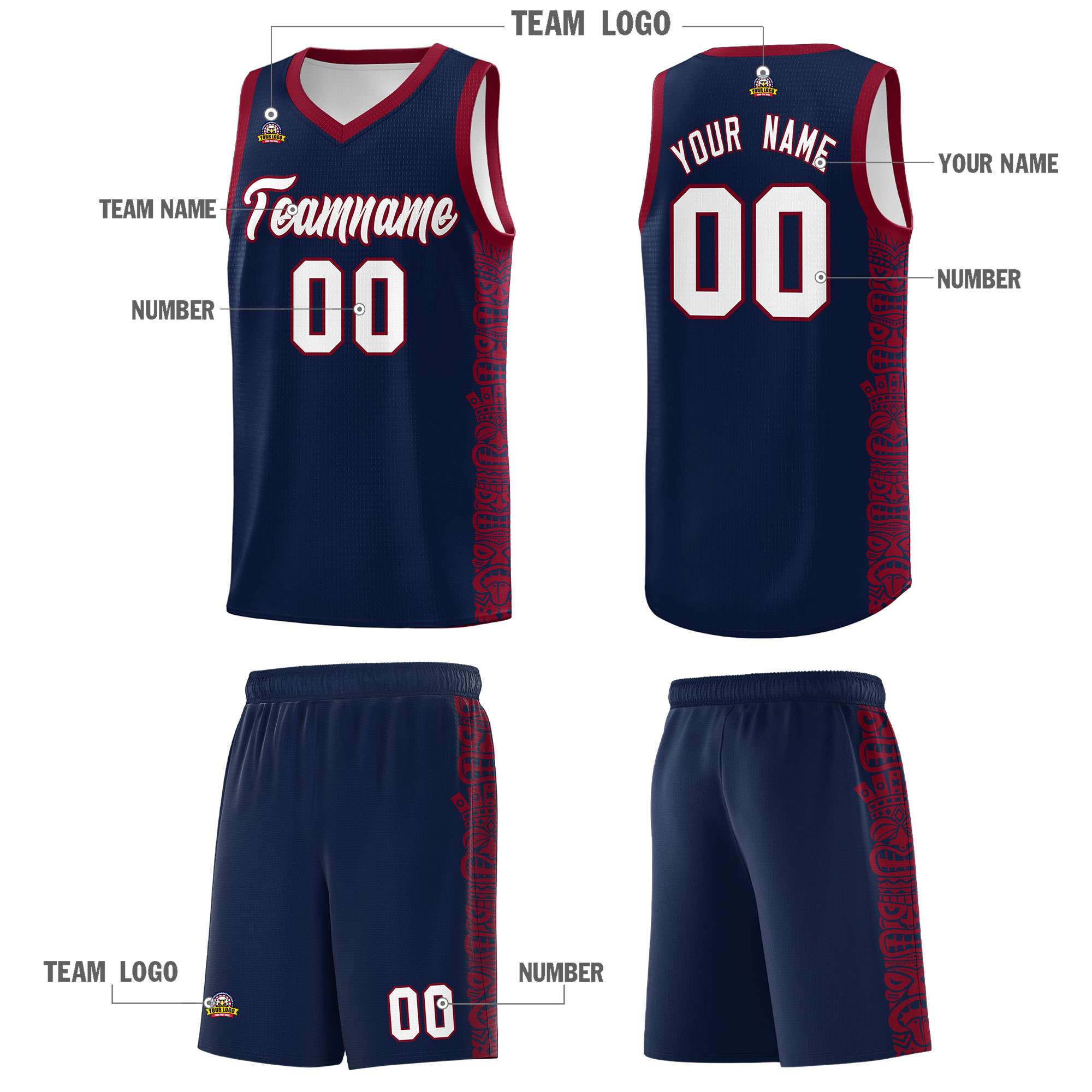 Custom Navy Crimson Personalized Indians Pattern Sets Sports Uniform Basketball Jersey