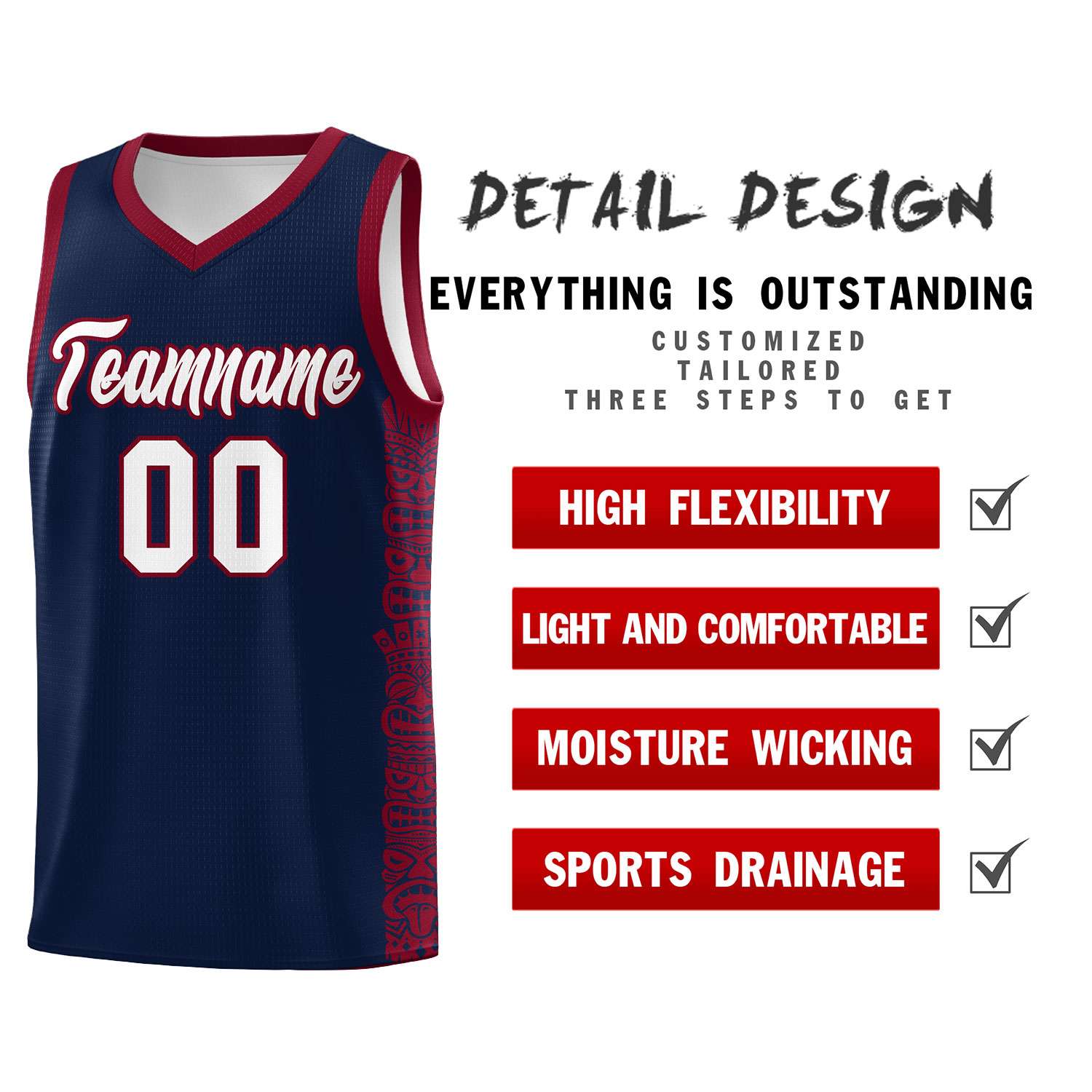 Custom Navy Crimson Personalized Indians Pattern Sets Sports Uniform Basketball Jersey