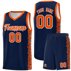 Custom Navy Orange Personalized Indians Pattern Sets Sports Uniform Basketball Jersey