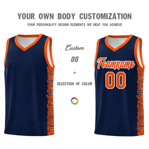 Custom Navy Orange Personalized Indians Pattern Sets Sports Uniform Basketball Jersey