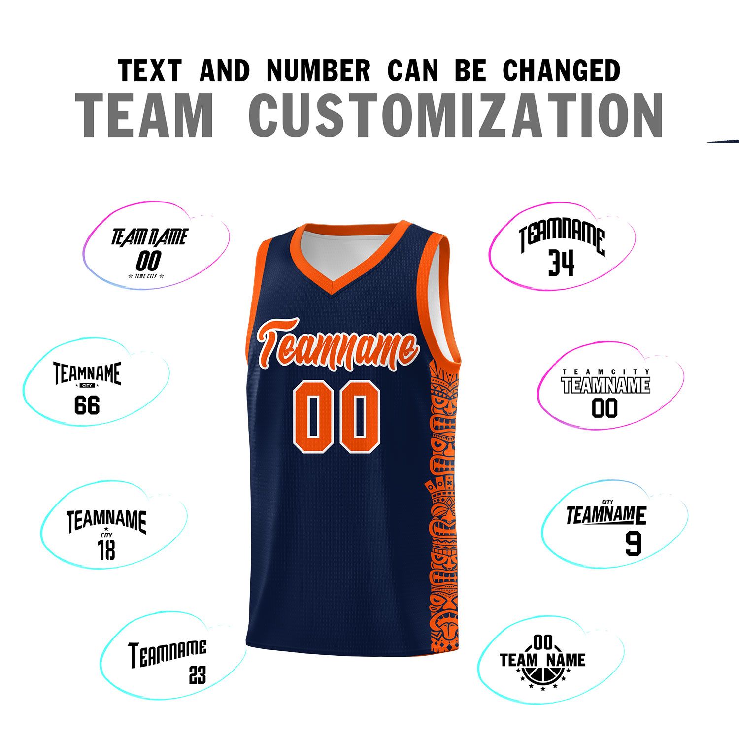 Custom Navy Orange Personalized Indians Pattern Sets Sports Uniform Basketball Jersey