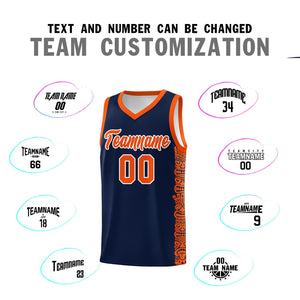 Custom Navy Orange Personalized Indians Pattern Sets Sports Uniform Basketball Jersey