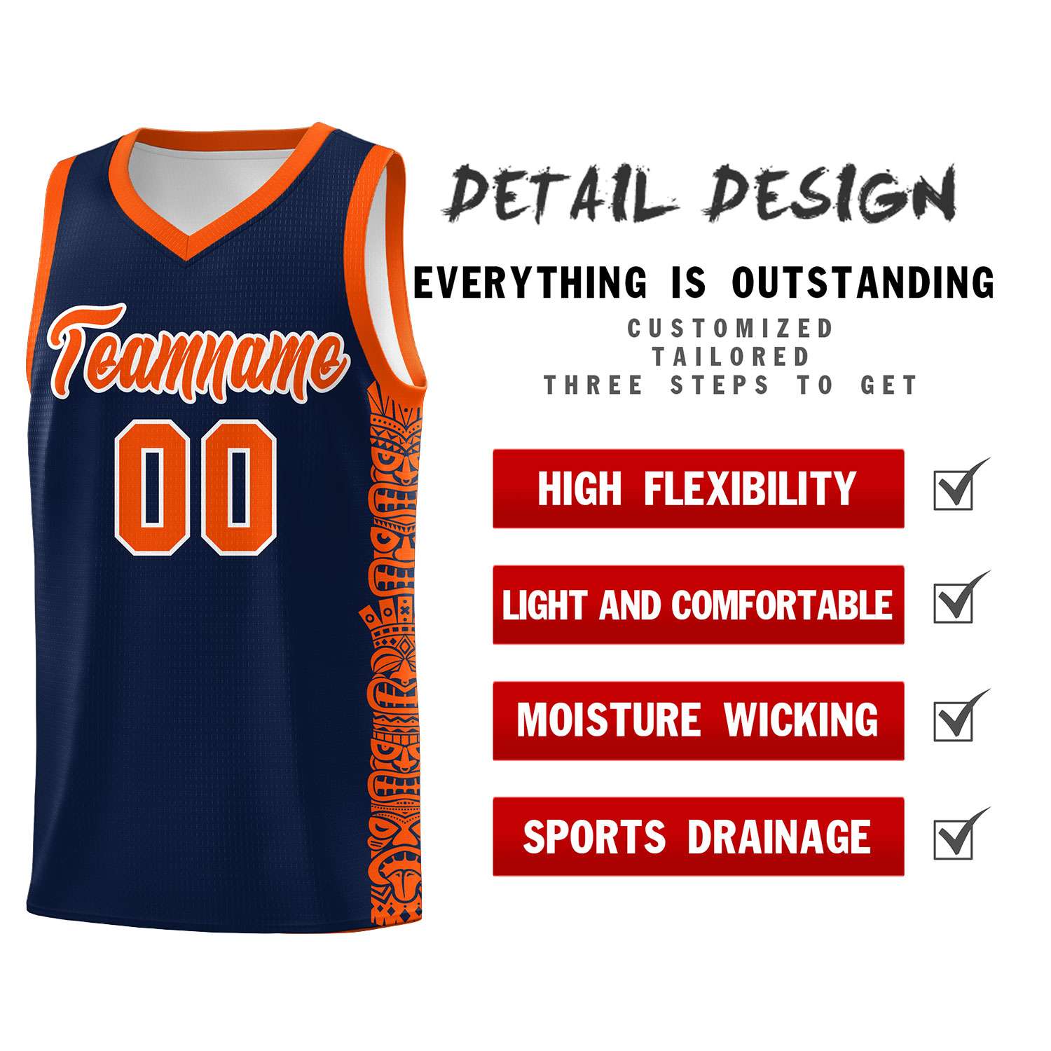 Custom Navy Orange Personalized Indians Pattern Sets Sports Uniform Basketball Jersey