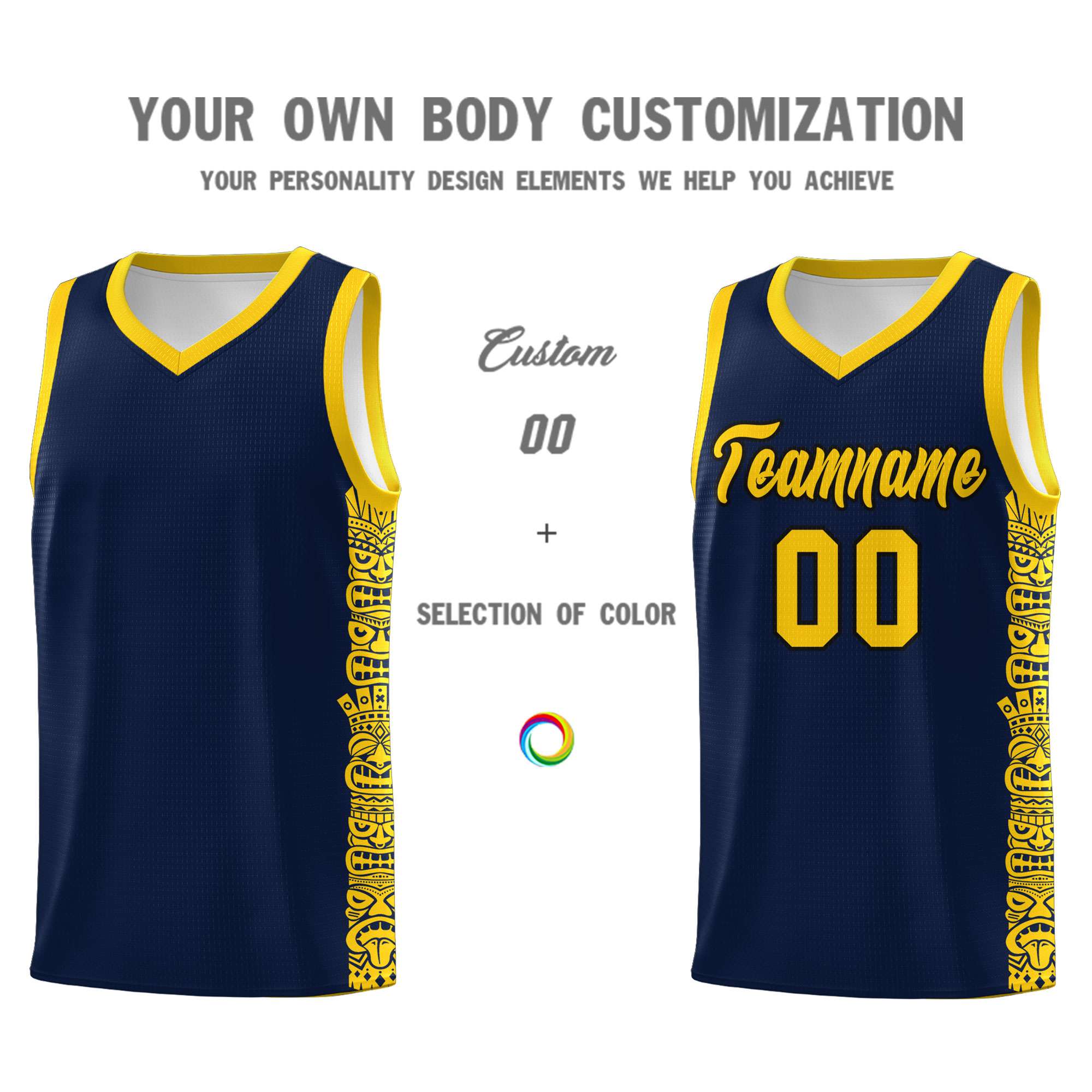 Custom Navy Gold Personalized Indians Pattern Sets Sports Uniform Basketball Jersey