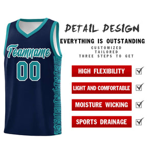 Custom Navy Aqua Personalized Indians Pattern Sets Sports Uniform Basketball Jersey