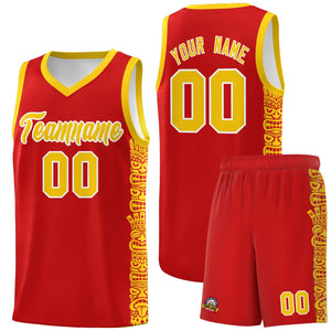 Custom Red Gold Personalized Indians Pattern Sets Sports Uniform Basketball Jersey