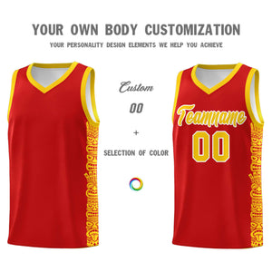 Custom Red Gold Personalized Indians Pattern Sets Sports Uniform Basketball Jersey