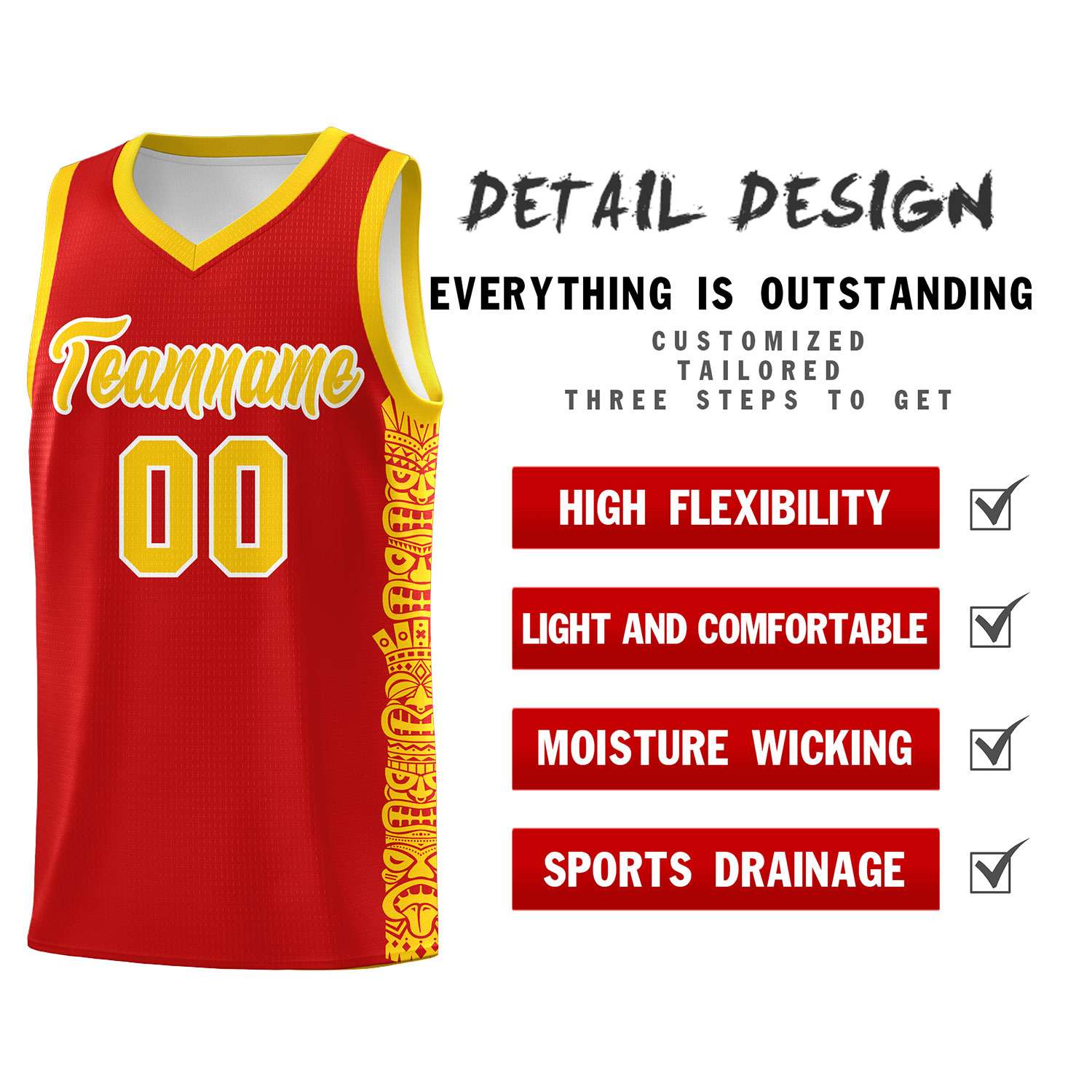 Custom Red Gold Personalized Indians Pattern Sets Sports Uniform Basketball Jersey