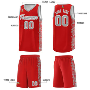 Custom Red Gray Personalized Indians Pattern Sets Sports Uniform Basketball Jersey