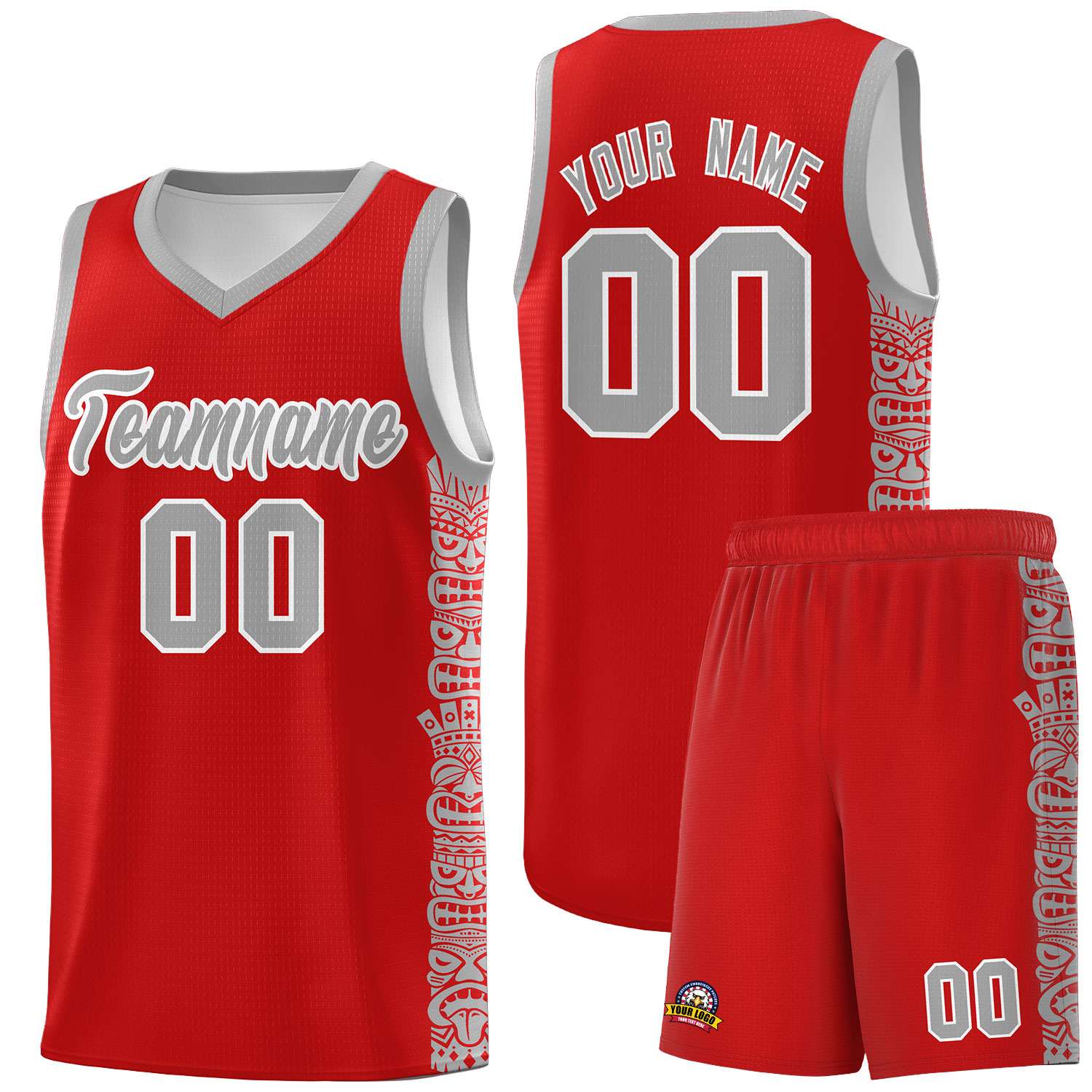 Custom Red Gray Personalized Indians Pattern Sets Sports Uniform Basketball Jersey