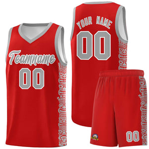 Custom Red Gray Personalized Indians Pattern Sets Sports Uniform Basketball Jersey