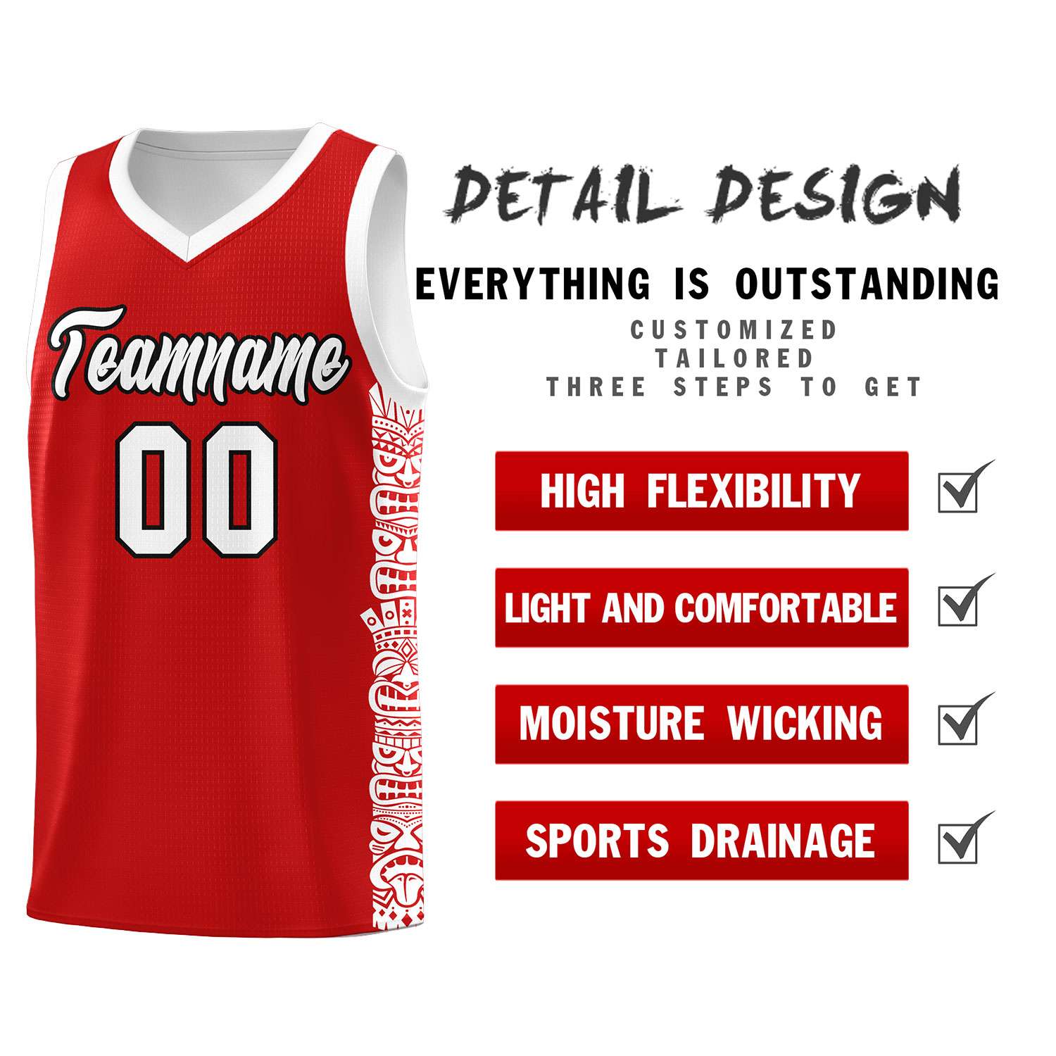 Custom Red White Personalized Indians Pattern Sets Sports Uniform Basketball Jersey