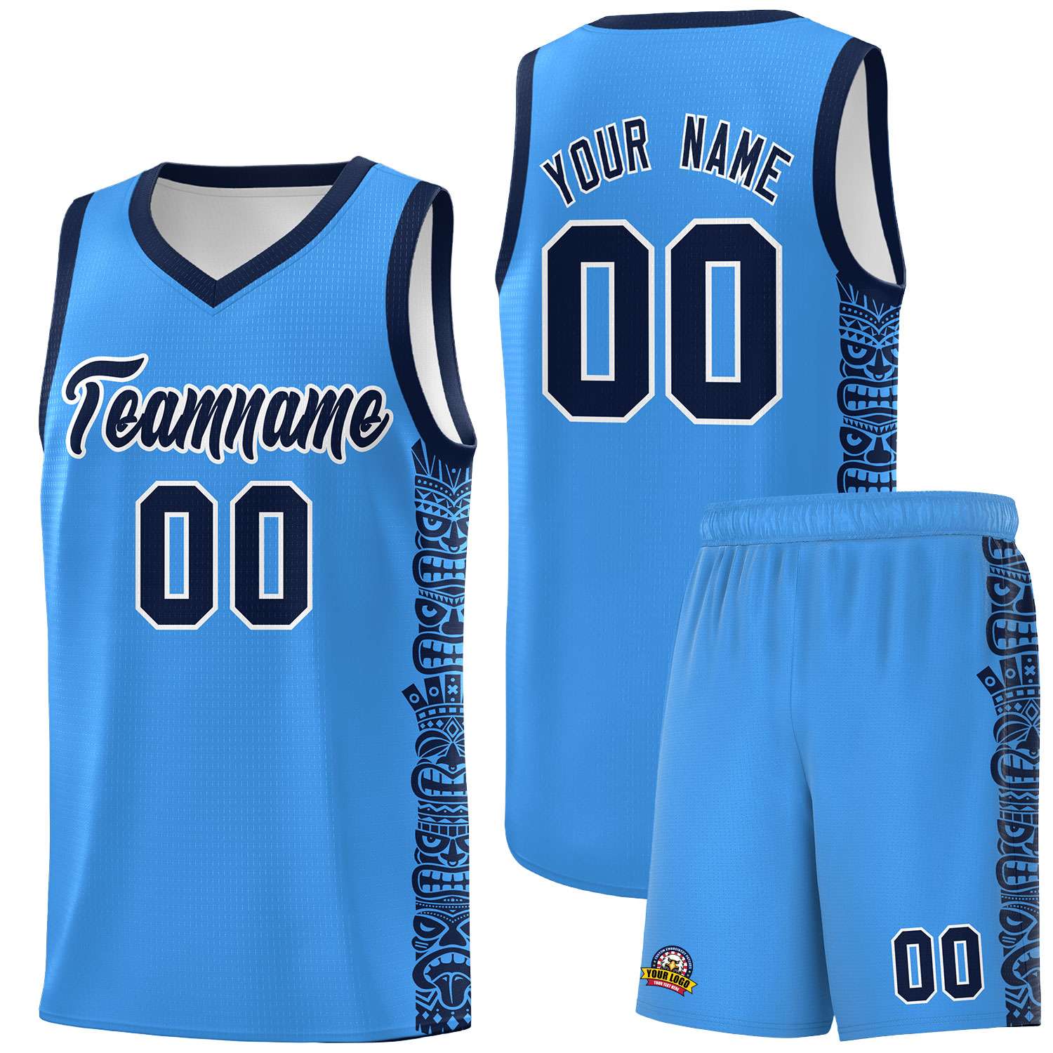 Custom Powder Blue Black Personalized Indians Pattern Sets Sports Uniform Basketball Jersey