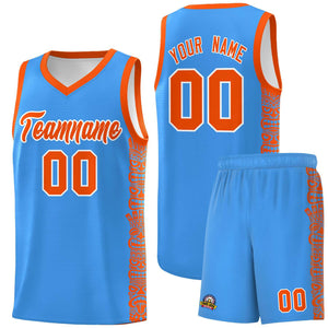 Custom Powder Blue Orange Personalized Indians Pattern Sets Sports Uniform Basketball Jersey