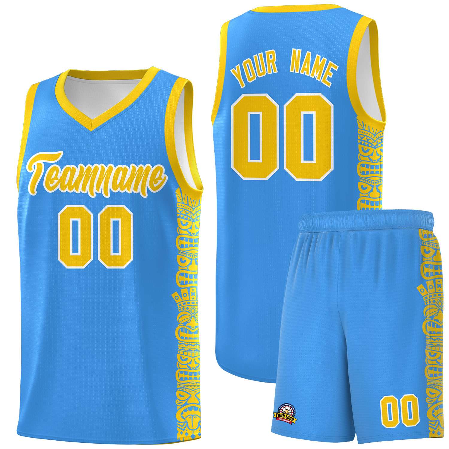 Custom Powder Blue Gold Personalized Indians Pattern Sets Sports Uniform Basketball Jersey