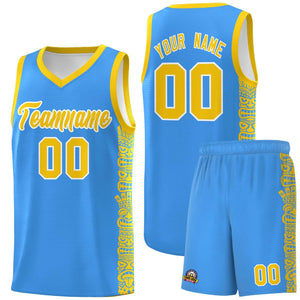 Custom Powder Blue Gold Personalized Indians Pattern Sets Sports Uniform Basketball Jersey