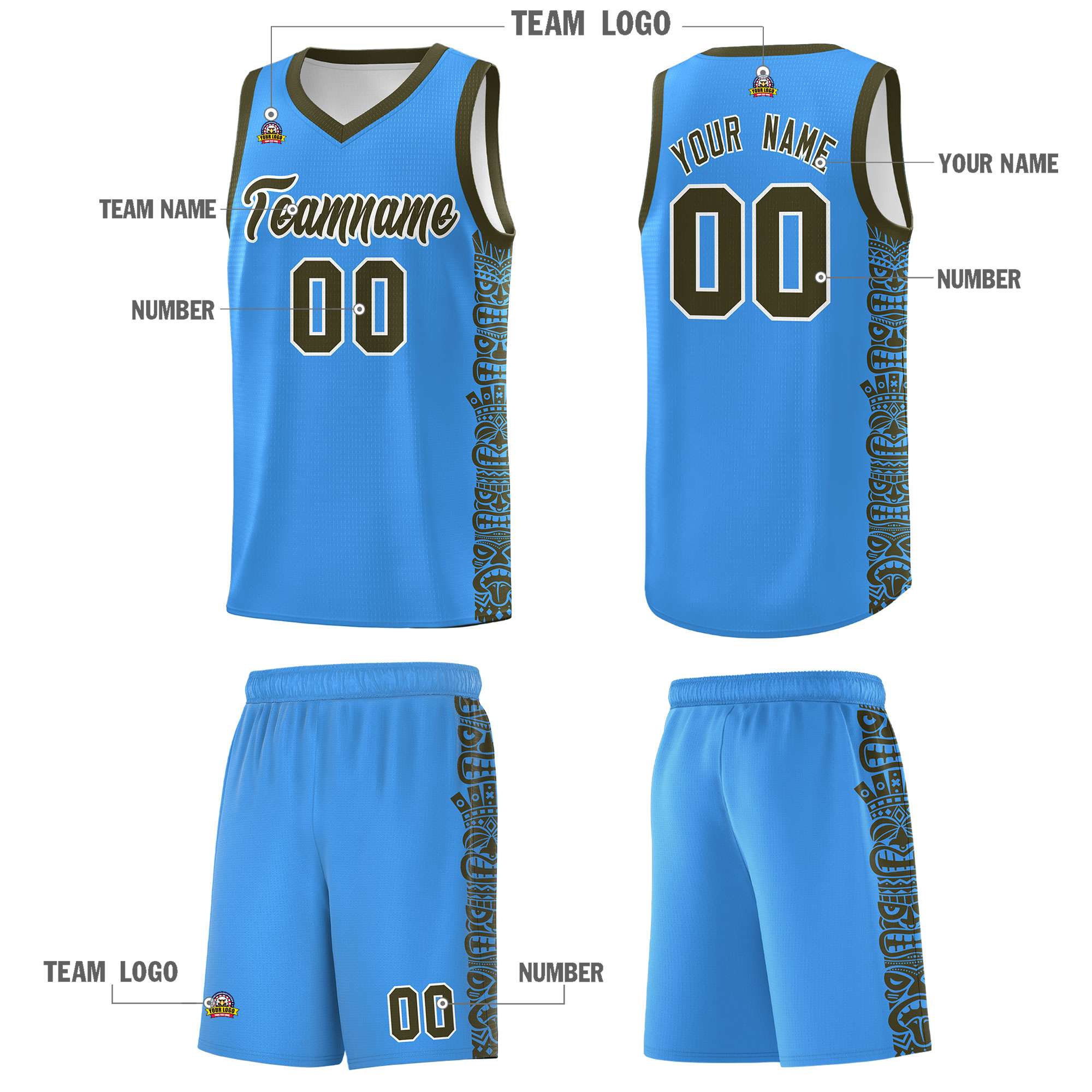 Custom Powder Blue Olive Personalized Indians Pattern Sets Sports Uniform Basketball Jersey