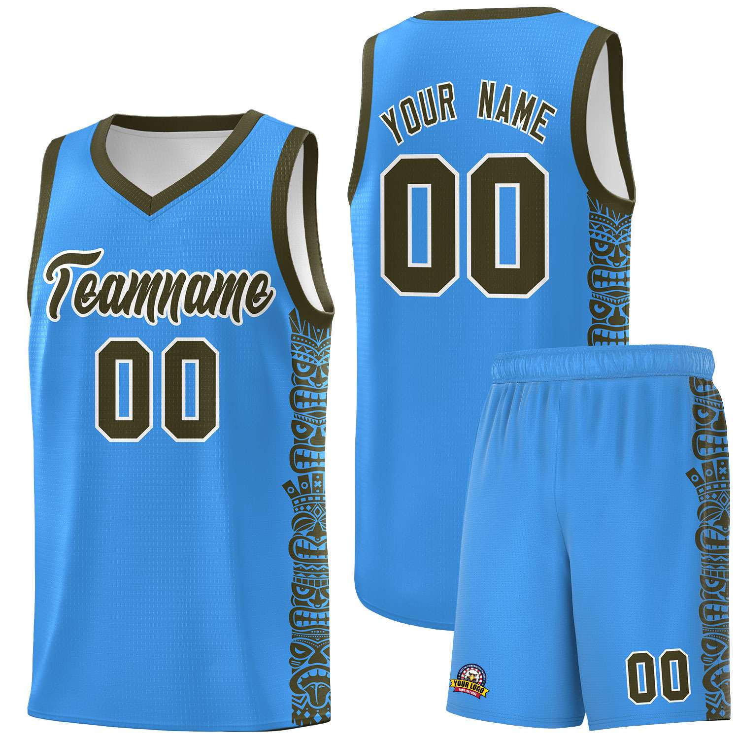 Custom Powder Blue Olive Personalized Indians Pattern Sets Sports Uniform Basketball Jersey