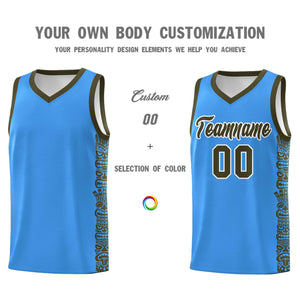 Custom Powder Blue Olive Personalized Indians Pattern Sets Sports Uniform Basketball Jersey