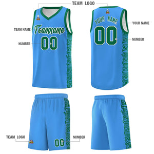 Custom Powder Blue Kelly Green Personalized Indians Pattern Sets Sports Uniform Basketball Jersey