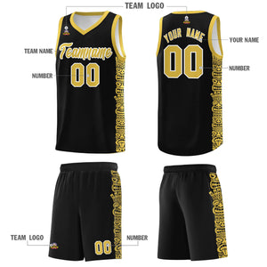 Custom Black Yellow Personalized Indians Pattern Sets Sports Uniform Basketball Jersey