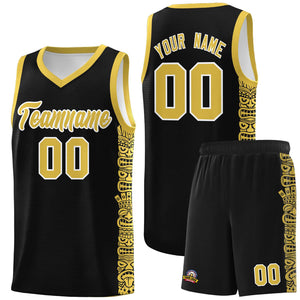 Custom Black Yellow Personalized Indians Pattern Sets Sports Uniform Basketball Jersey