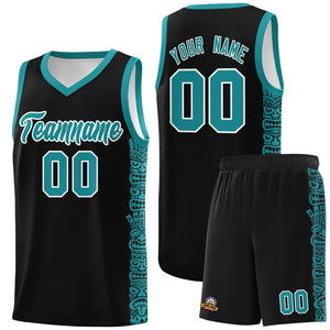 Custom Black Aqua Personalized Indians Pattern Sets Sports Uniform Basketball Jersey