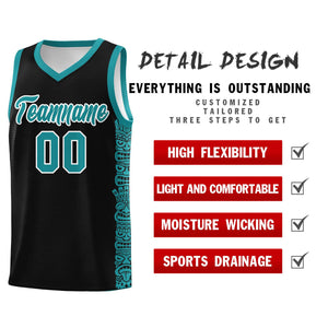 Custom Black Aqua Personalized Indians Pattern Sets Sports Uniform Basketball Jersey