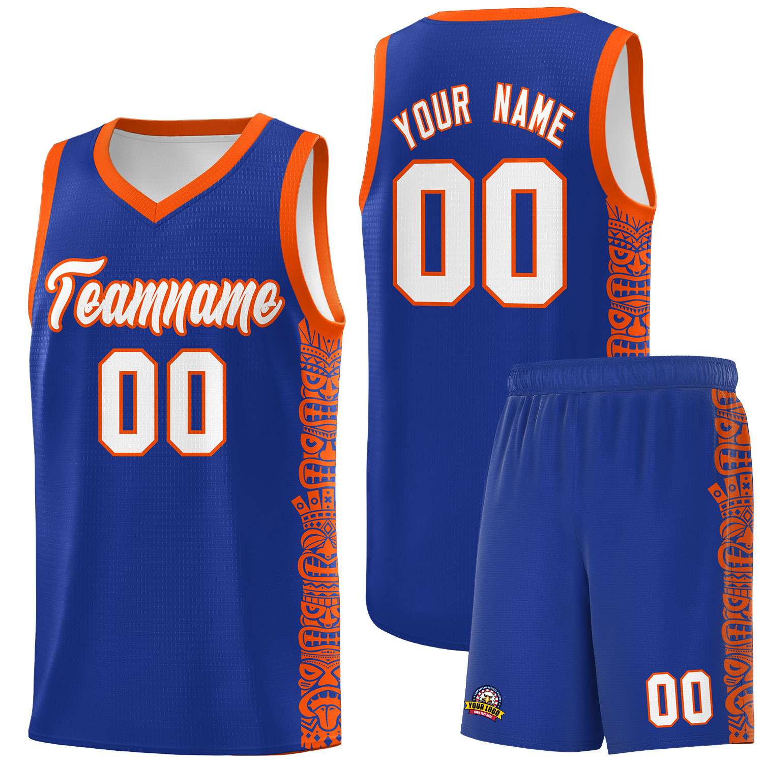 Custom Royal Orange Personalized Indians Pattern Sets Sports Uniform Basketball Jersey