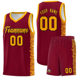 Custom Crimson Yellow Personalized Indians Pattern Sets Sports Uniform Basketball Jersey