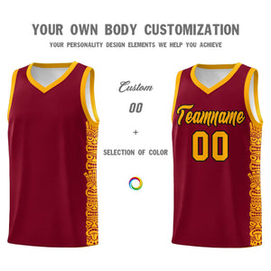 Custom Crimson Yellow Personalized Indians Pattern Sets Sports Uniform Basketball Jersey