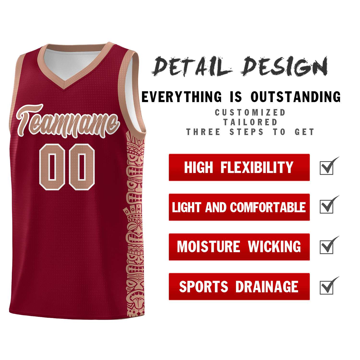 Custom Crimson Teabrown Personalized Indians Pattern Sets Sports Uniform Basketball Jersey