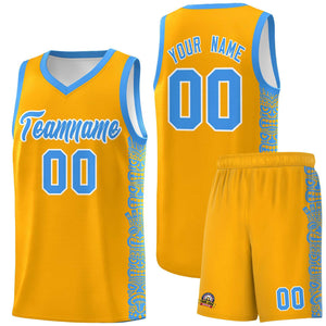 Custom Yellow Powder Blue Personalized Indians Pattern Sets Sports Uniform Basketball Jersey