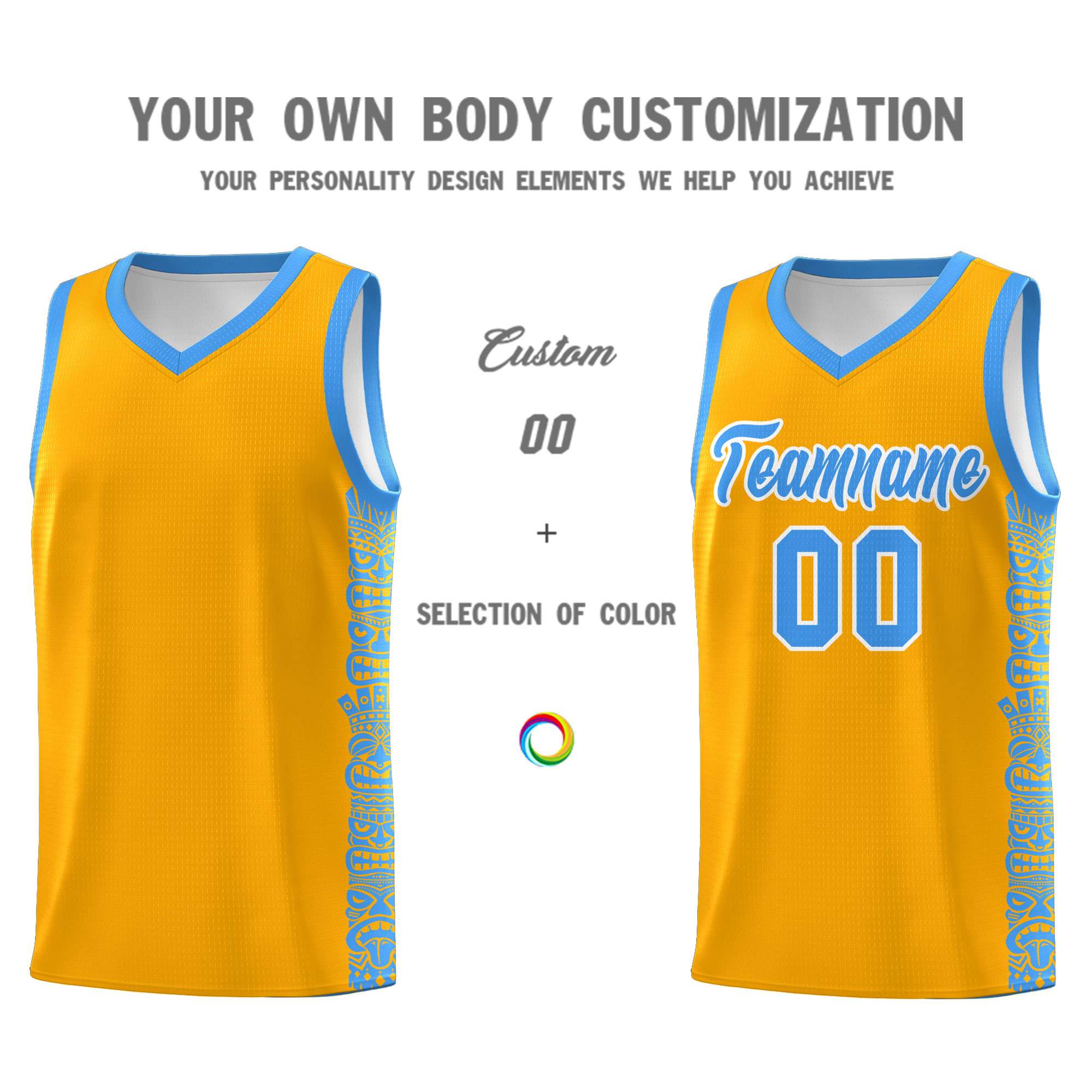 Custom Yellow Powder Blue Personalized Indians Pattern Sets Sports Uniform Basketball Jersey