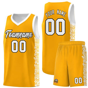 Custom Yellow White Personalized Indians Pattern Sets Sports Uniform Basketball Jersey