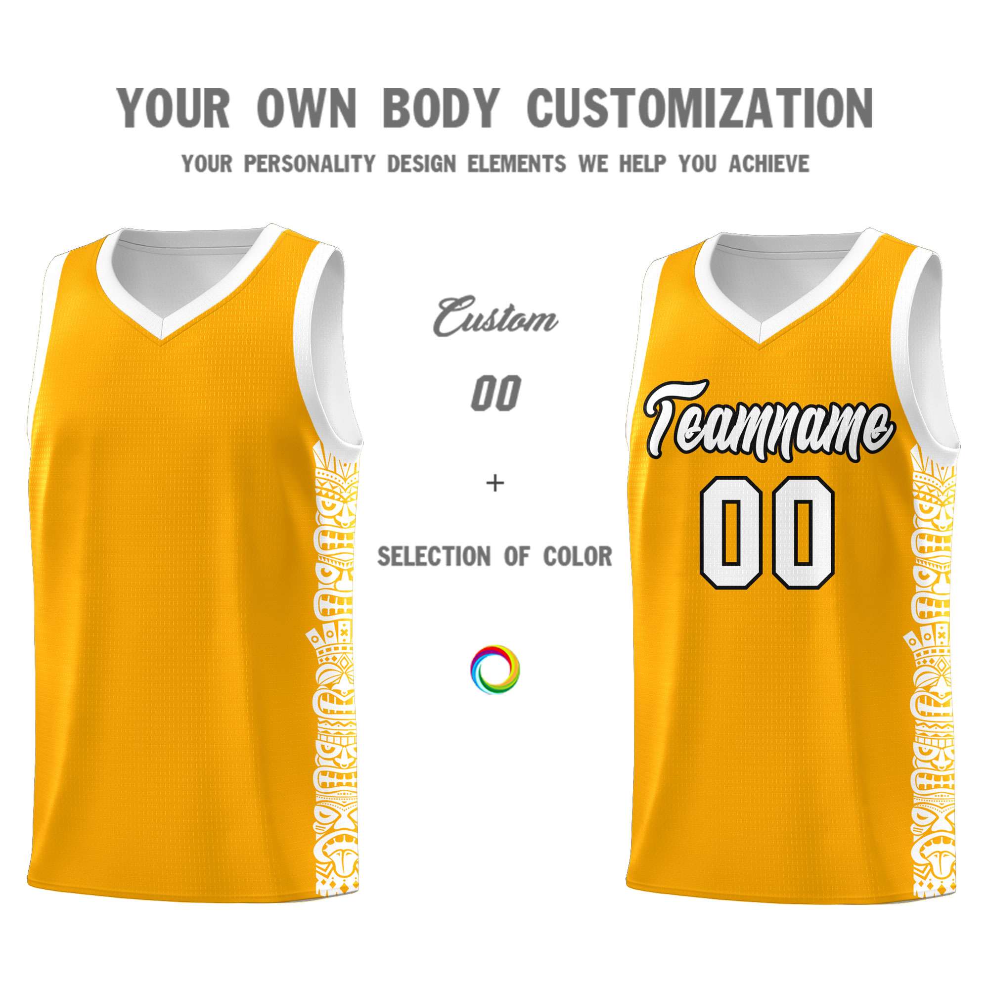 Custom Yellow White Personalized Indians Pattern Sets Sports Uniform Basketball Jersey