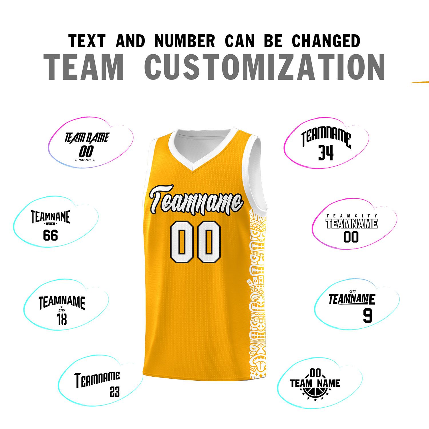 Custom Yellow White Personalized Indians Pattern Sets Sports Uniform Basketball Jersey