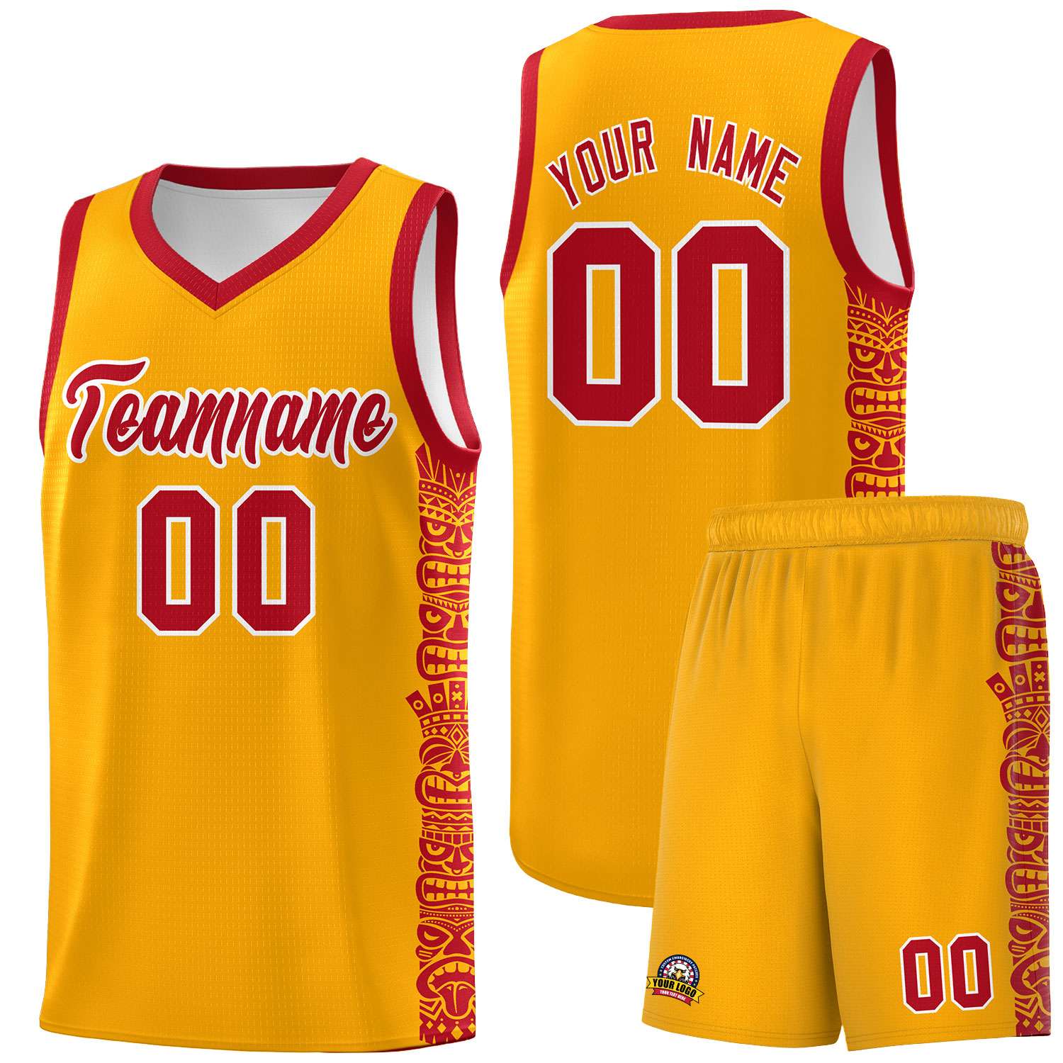 Custom Yellow Red Personalized Indians Pattern Sets Sports Uniform Basketball Jersey