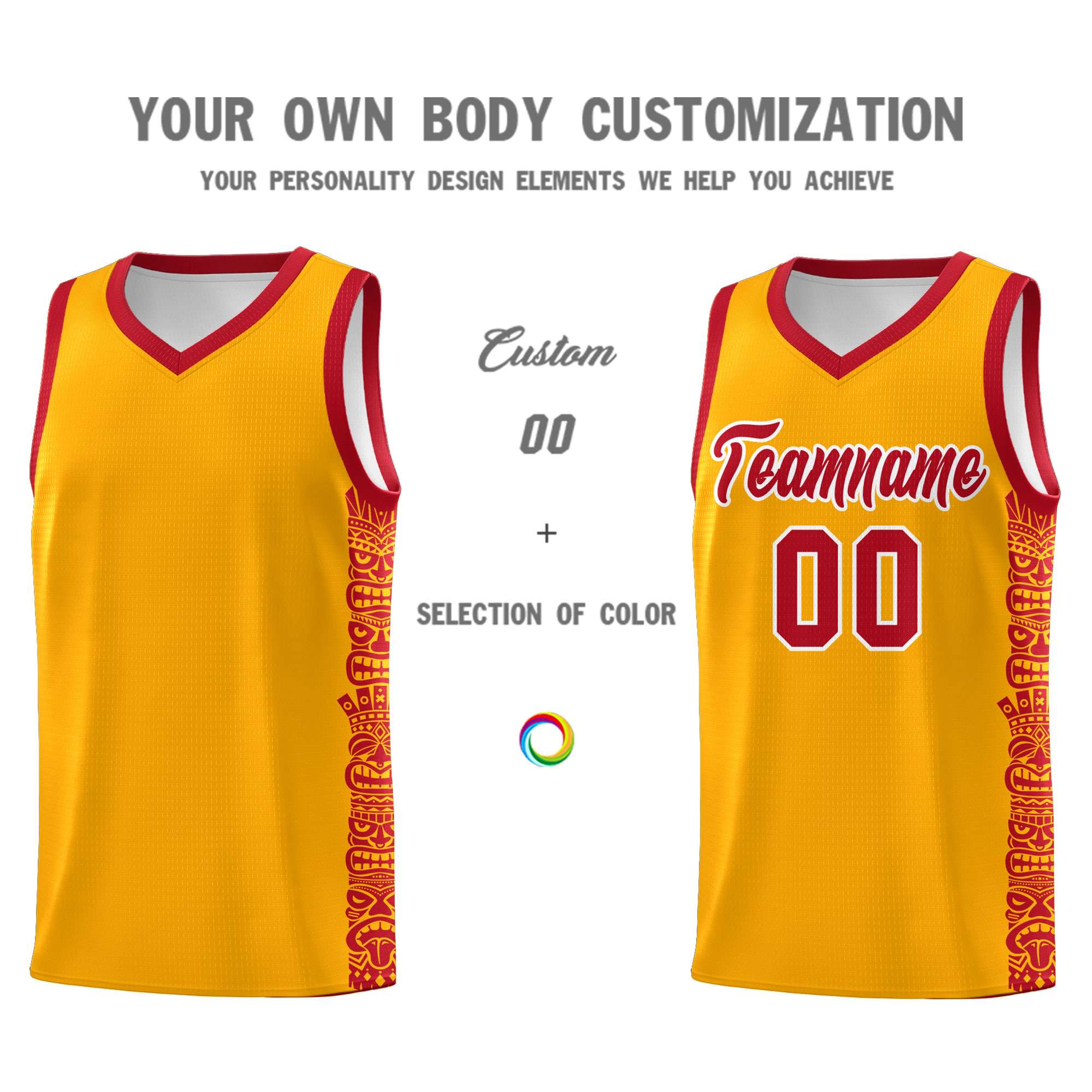 Custom Yellow Red Personalized Indians Pattern Sets Sports Uniform Basketball Jersey