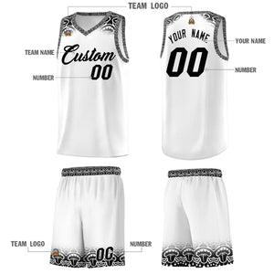 Custom White Black Personalized Indians Print Sets Sports Uniform Basketball Jersey