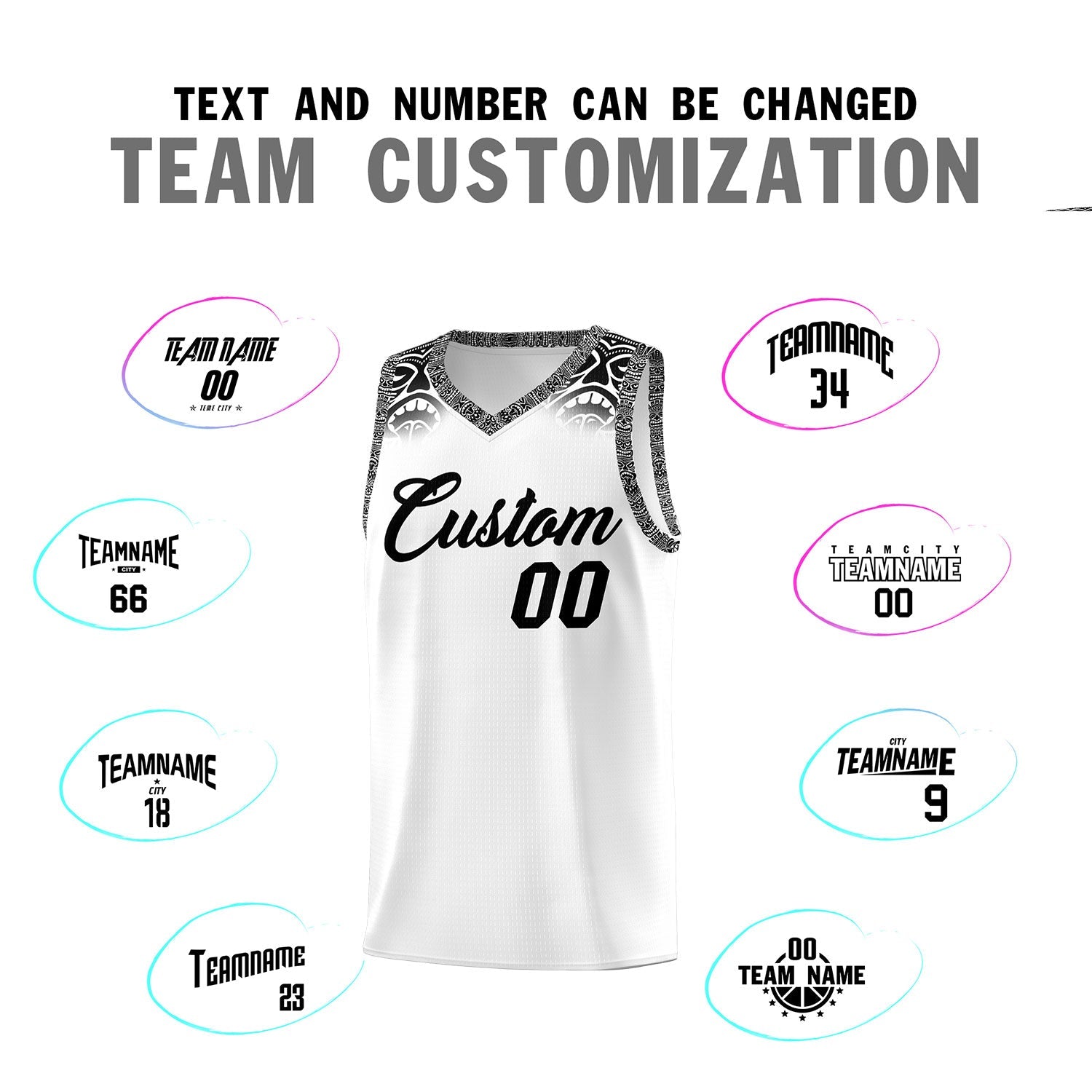 Custom White Black Personalized Indians Print Sets Sports Uniform Basketball Jersey